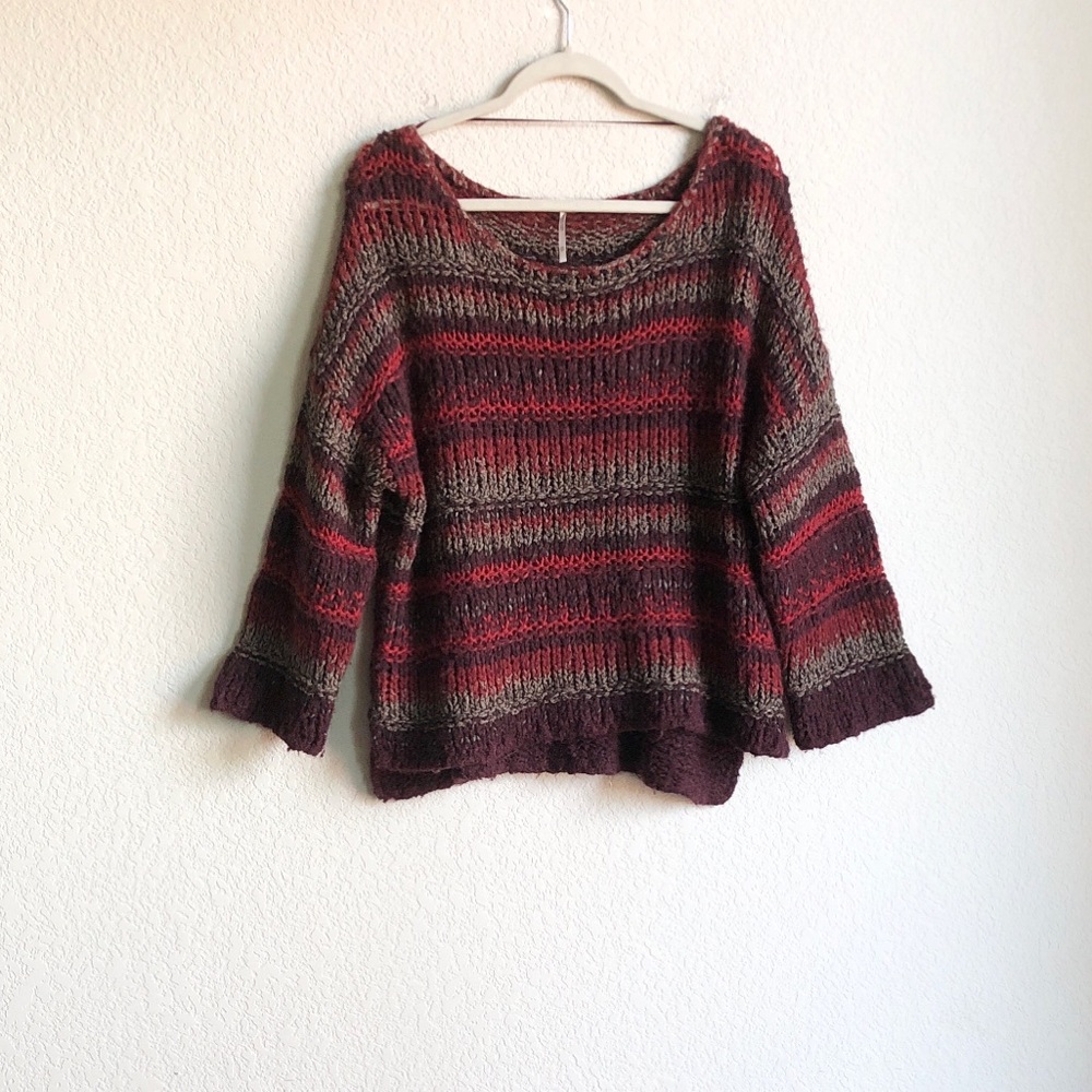 Free People Fuzzy Chunky Stripe Slouchy Sweater Witchcore Whimsical Whimsigoth